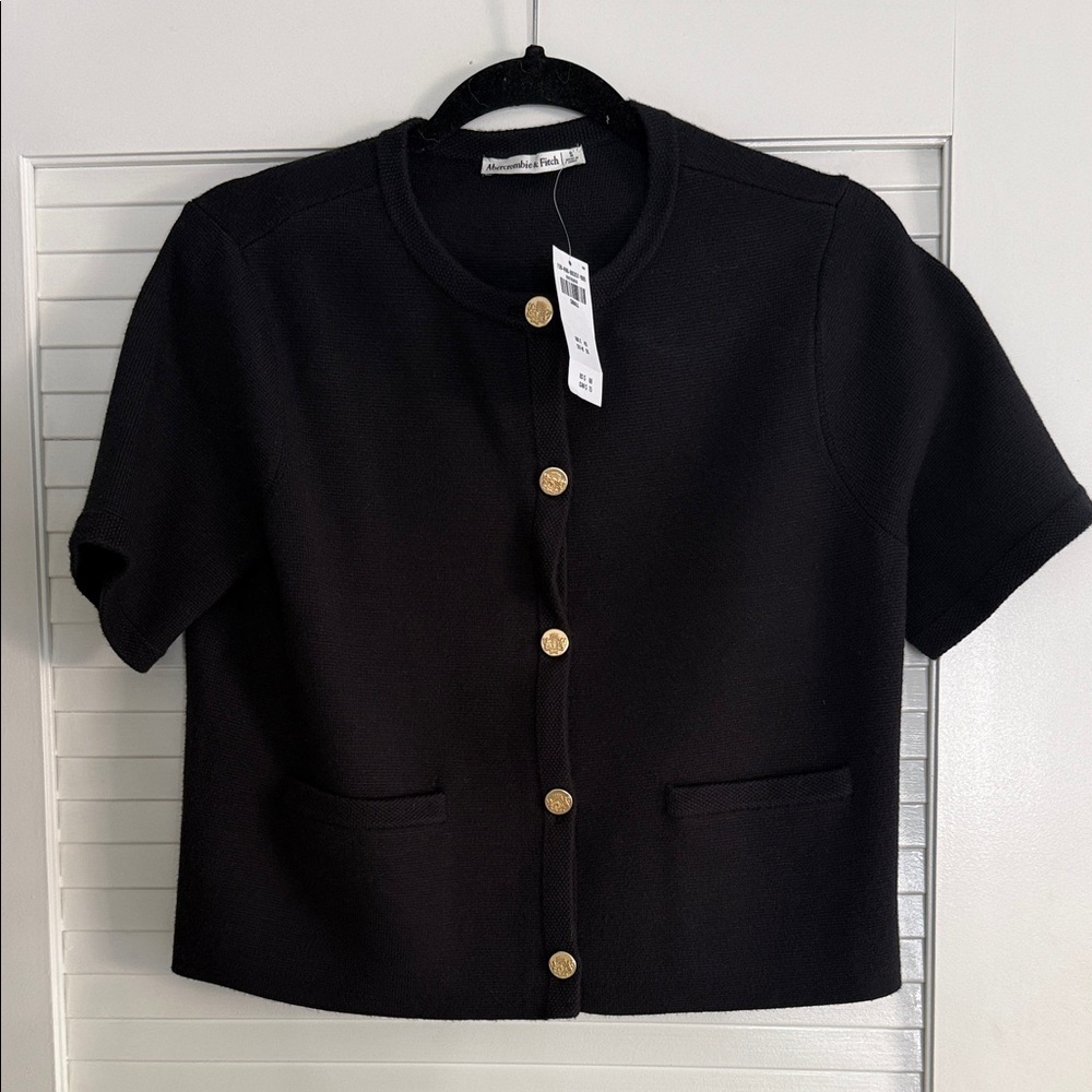 Abercrombie & Fitch-LuxeLoft Short-Sleeve Cardigan in black-Size Small